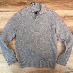 Gap Sweater Mens Small Athletic Fit Ribbed Mock Neck Button Gray Cotton